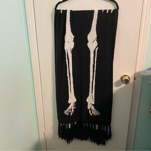 Urban Outfitters Reversible Skeleton Fringe Blanket Scarf Wrap Black White OS